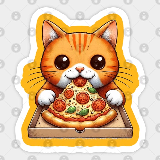 Cat Eating Pizza Sticker by PetitMuseau